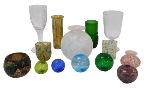 Various 19thC and other glassware, a late 19thC celery vase, etched with leaves, 19cm high, an...