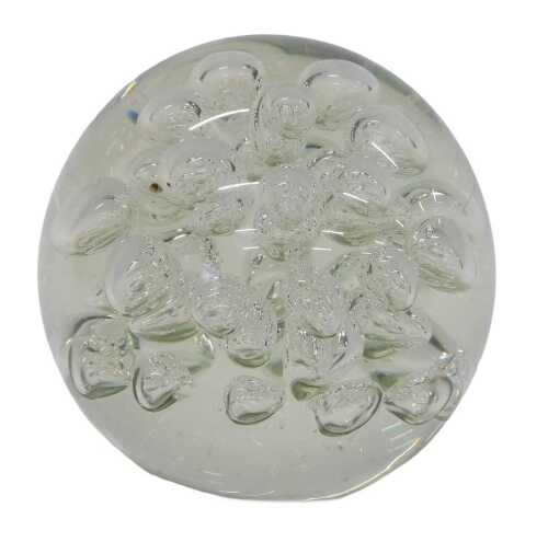 A large 20thC glass paperweight, with orb decoration, in off green colours.