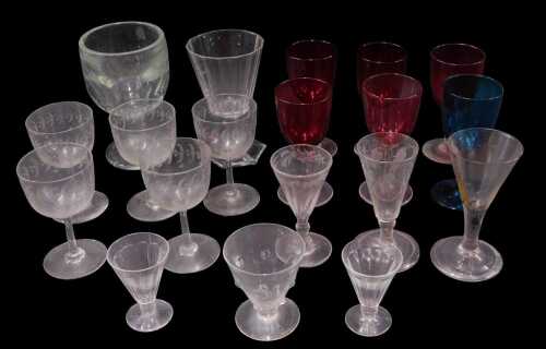 Various cranberry and other drinking glasses, 19thC rummer, 16cm high, etched and other drinking...