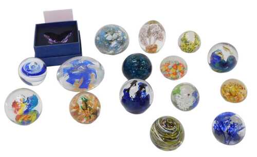 Various glassware, paperweights, Swarovski crystal butterfly, 5cm high (cased), various other...