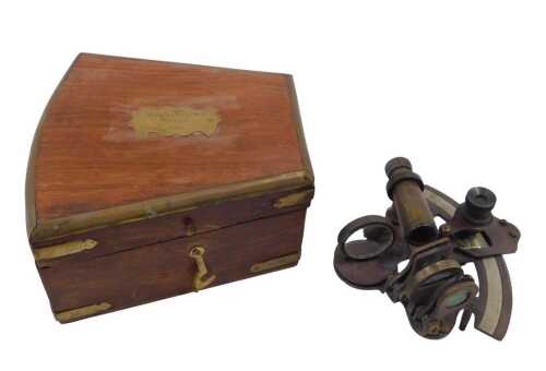 A Stanley Sextant, of small proportion, with articulated handle marked 1894, 10cm wide, in...