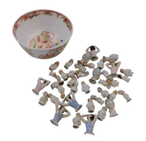 Various Continental porcelain shoulder dolls, heads, etc., to include Regency style figure of a...
