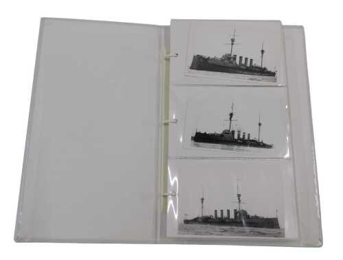Various 20thC postcards, shipping, war ships, to include HMS Effingham, HMS Cornwall, HMS...
