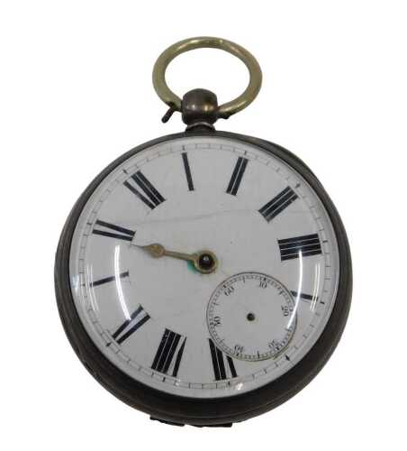 A Victorian silver open faced pocket watch, the 5cm diameter Roman numeric dial with subsidiary...