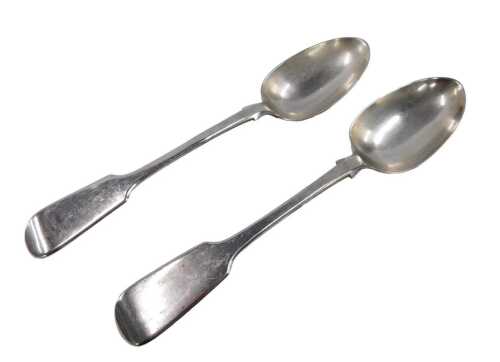 A pair of Victorian silver tablespoons, Fiddle pattern, by Elizabeth Eden, London 1850, 5.2oz. (2)