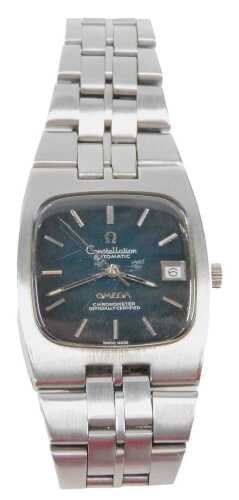 An Omega Constellation 1960s gentlemen's wristwatch, with a blackened mottled dial, and silver...