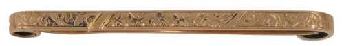 A 20thC tie pin, the single bar of floral engraved design on single pin back, yellow metal...