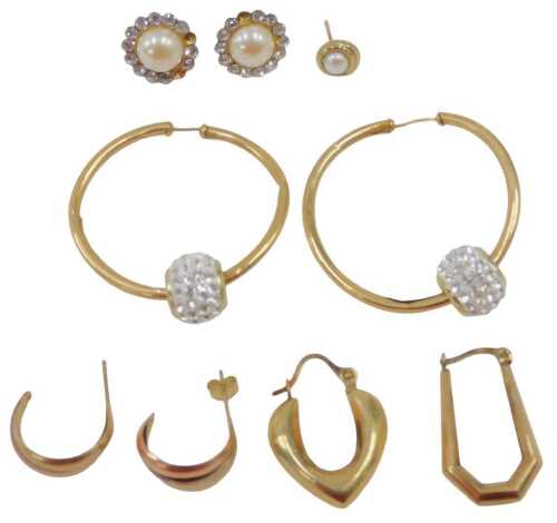 A group of assorted 9ct gold and other earrings, comprising a pair of hoops, with glittered orb...