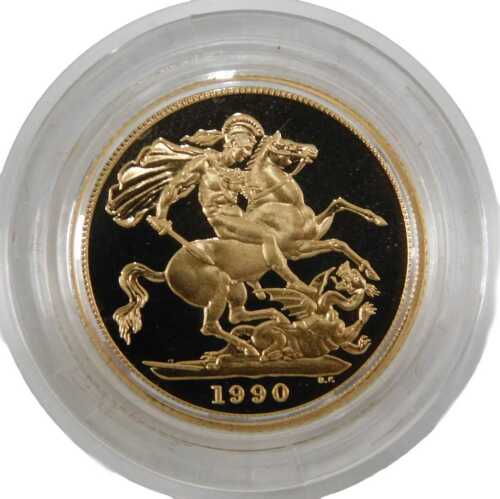 An Elizabeth II proof full gold sovereign, dated 1990.