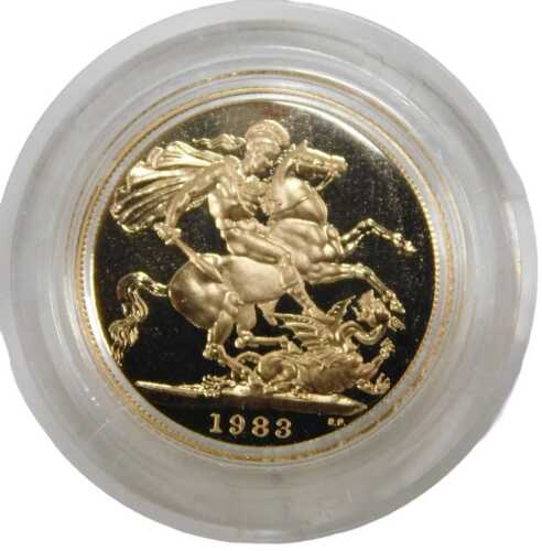 An Elizabeth II proof full gold sovereign, dated 1983.