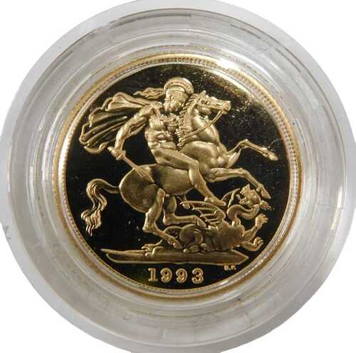 An Elizabeth II proof full gold sovereign, dated 1993.