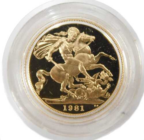 An Elizabeth II proof full gold sovereign, dated 1981.