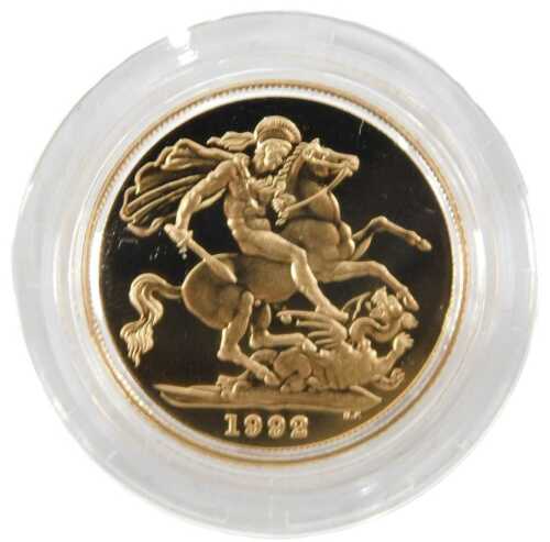 An Elizabeth II proof full gold sovereign, dated 1992.