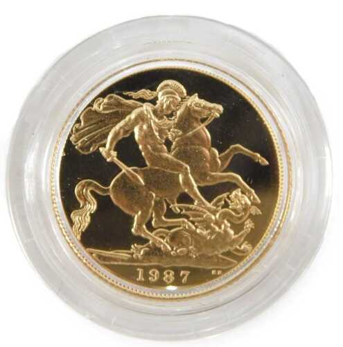 An Elizabeth II proof full gold sovereign, dated 1987.