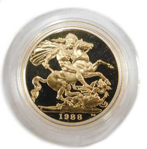 An Elizabeth II proof full gold sovereign, dated 1988.
