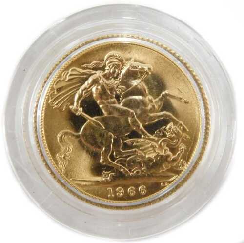 An Elizabeth II uncirculated full gold sovereign, dated 1966.