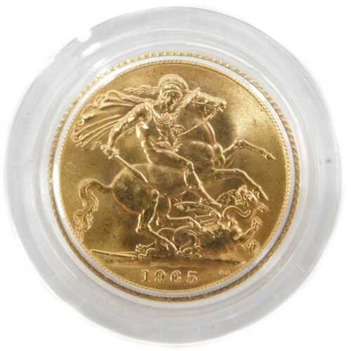 An Elizabeth II uncirculated full gold sovereign, dated 1965.