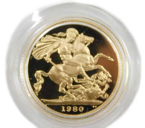 An Elizabeth II proof full gold sovereign, dated 1980.