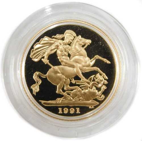 An Elizabeth II proof full gold sovereign, dated 1991.