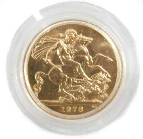 An Elizabeth II uncirculated full gold sovereign, dated 1978.