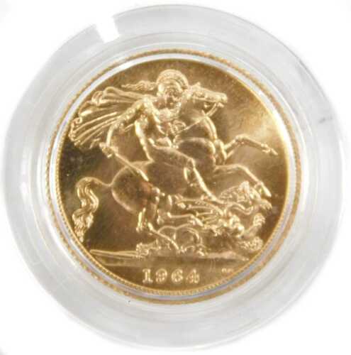 An Elizabeth II uncirculated full gold sovereign, dated 1964.