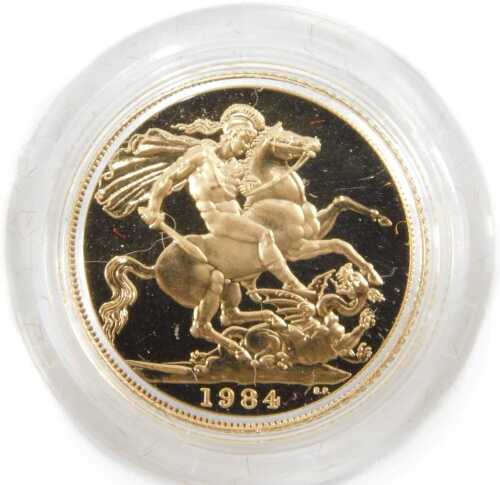 An Elizabeth II proof full gold sovereign, dated 1984.