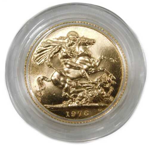 An Elizabeth II uncirculated full gold sovereign, dated 1976.