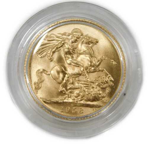 An Elizabeth II uncirculated full gold sovereign, dated 1958.