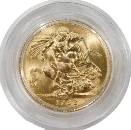 An Elizabeth II uncirculated full gold sovereign, dated 1962.