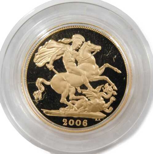 An Elizabeth II proof full gold sovereign, dated 2006.