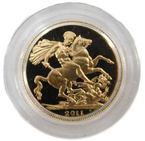 An Elizabeth II proof full gold sovereign, dated 2011.