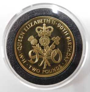 An Elizabeth II 90th birthday 22ct gold proof two pound coin, in Jubilee Mint case, with... - 2