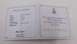 An Elizabeth II 90th birthday 22ct gold proof two pound coin, in Jubilee Mint case, with... - 4