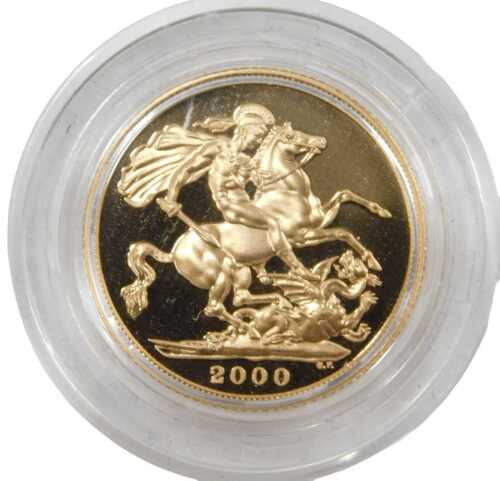 An Elizabeth II proof full gold sovereign, dated 2000.
