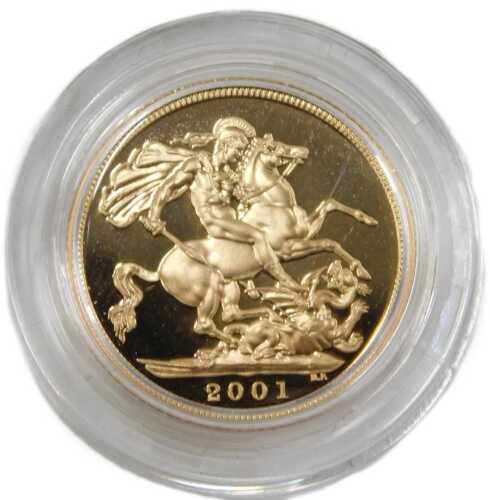 An Elizabeth II proof full gold sovereign, dated 2001.