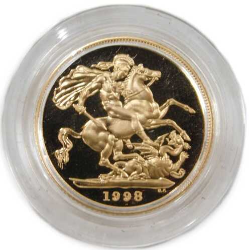 An Elizabeth II proof full gold sovereign, dated 1998.