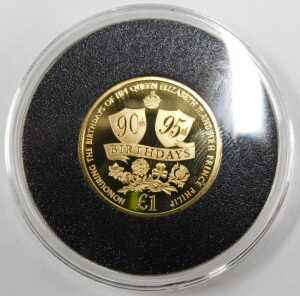 An Elizabeth II The Queen and Prince Philip 22ct gold proof one pound coin, for their 90th and... - 2