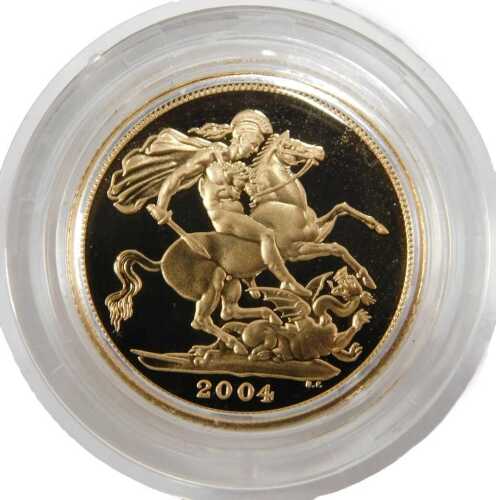An Elizabeth II proof full gold sovereign, dated 2004.