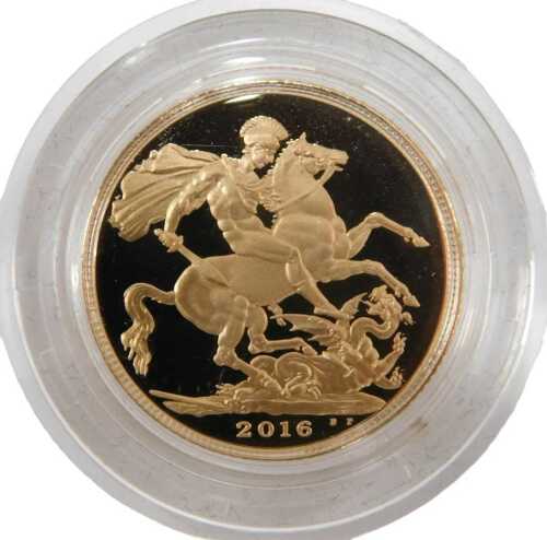 An Elizabeth II proof Butler full gold sovereign, dated 2016.