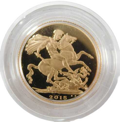An Elizabeth II proof Ian Rank-Broadley full gold sovereign, dated 2015.