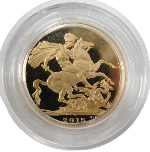 An Elizabeth II proof Clark full gold sovereign, dated 2015.