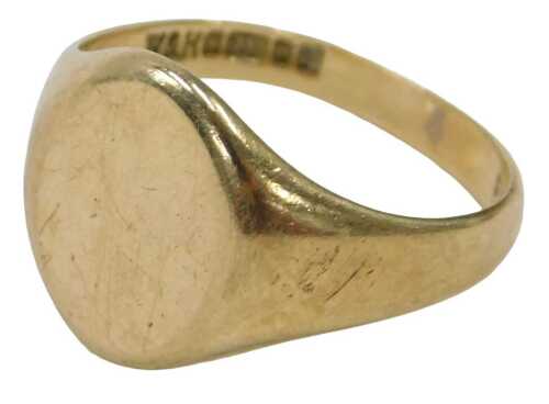 A 9ct gold signet ring, the oval panelled head of plain design, Birmingham 1961, ring size R&frac12;, 5....