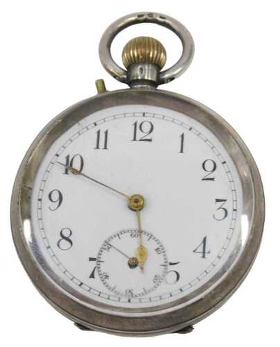 A 20thC silver pocket watch, with white enamel numeric dial, seconds dial and gold coloured...