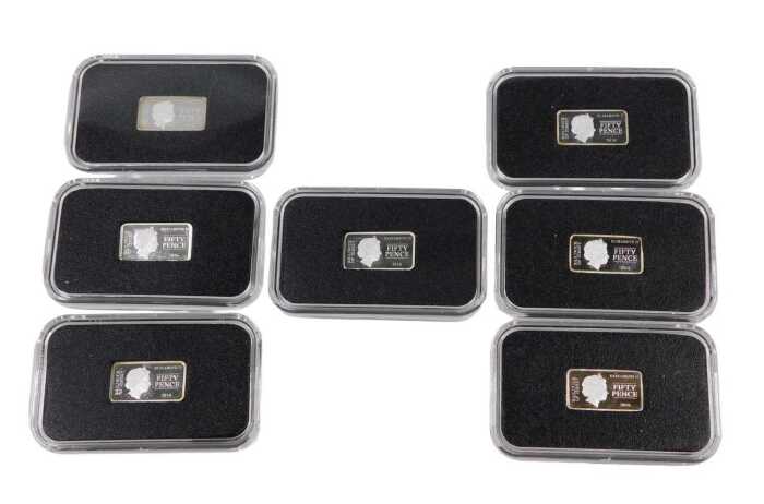 Various Queen Elizabeth II proof ingot coins, to include Bailwick of Jersey fifty pence, etc.,...