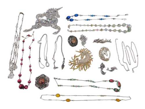 A group of silver and other jewellery, comprising a silver mermaid pendant and chain, two silver...