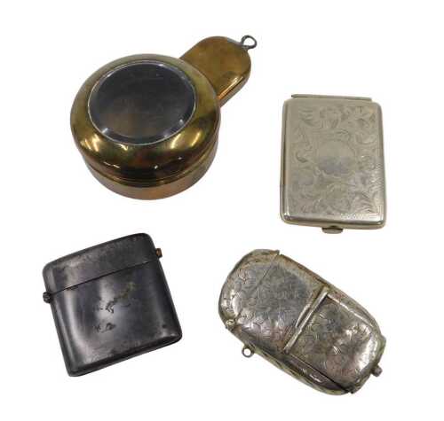 Various silver plated ware, etc., an Edwardian combination Vesta and sovereign case, with spring...