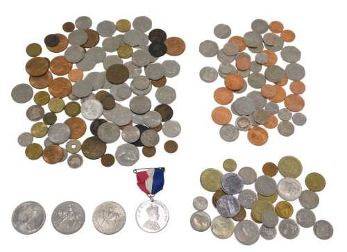Various coins, GB and world used, commemorative coins, 1884 penny, various collectable fifty...
