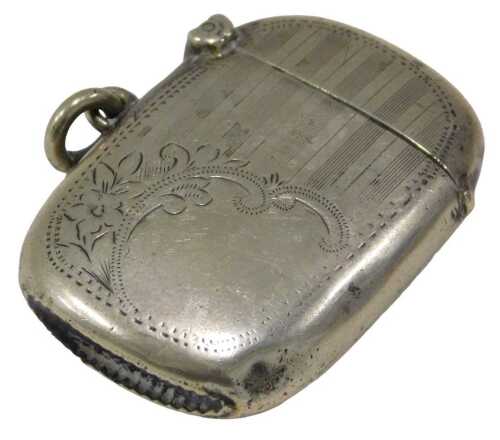 An Edwardian silver plated Vesta case, partially engine turned floral design, match strike base...