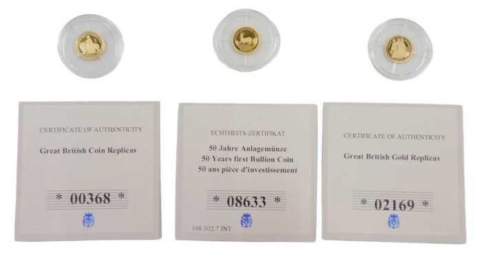 A 14ct gold Great British Gold Replicas proof coin Queen Victoria, and a further Fifty Years...