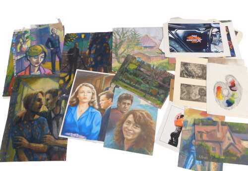 David Yoell (1950-2015). Various scenes, figures, acrylic, etc., a quantity of other pictures,...
